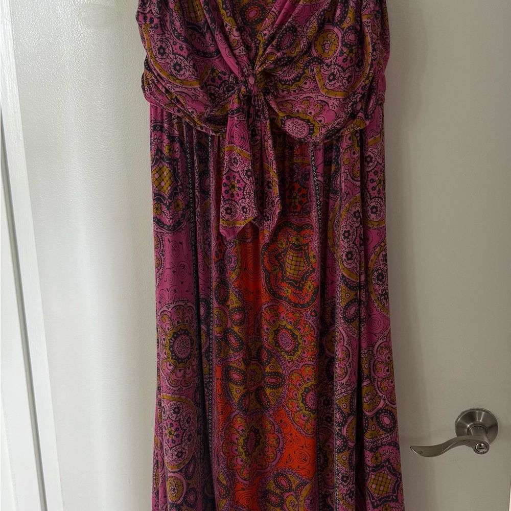 Pink Paisley Knot-Front Long Pink Maxi Dress size XL